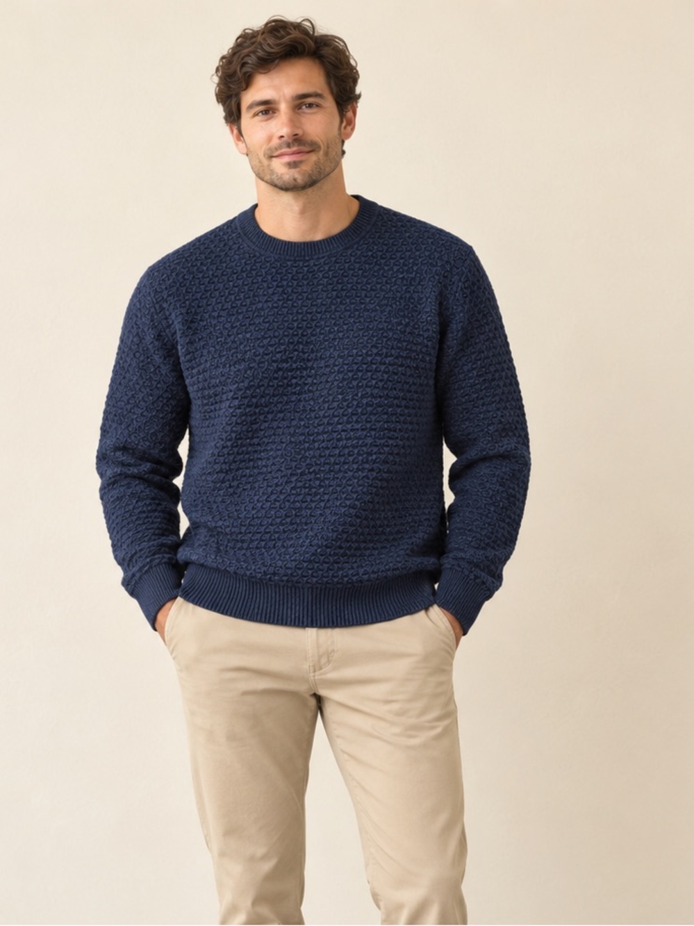 Ted Baker Dark Navy Textured Crewneck Sweater